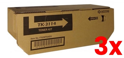 3 X Genuine Kyocera TK3114 Black Toner kit 15,500 Prints