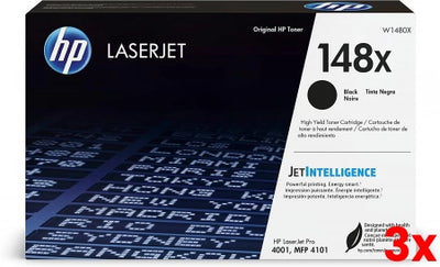 3 X Genuine HP 148X W1480X Black Toner Cartridge 9,500 Prints