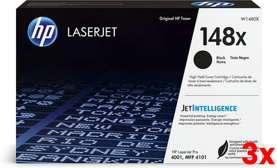3 X Genuine HP 148X W1480X Black Toner Cartridge 9,500 Print
