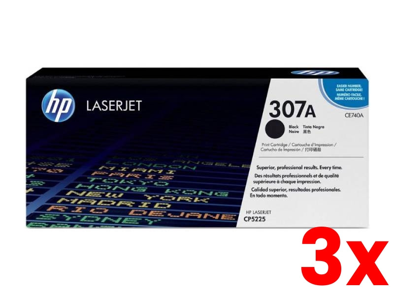 3 X Genuine HP 307A CE740A Black Toner Cartridge 7,000 Print
