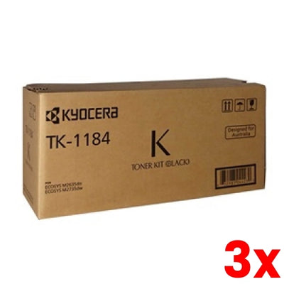 3 X Genuine Kyocera TK1184 Toner Kit 3,000 Pages
