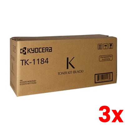 3 X Genuine Kyocera TK1184 Toner Kit 3,000 Page