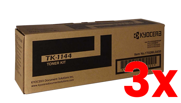 3 X Genuine Kyocera TK1144 Black Toner Kit 7,200 Print