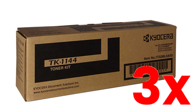 3 X Genuine Kyocera TK1144 Black Toner Kit 7,200 Print