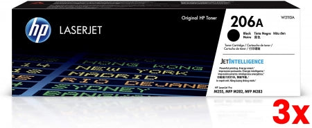 3 X Genuine HP 206A W2110A Black Toner Cartridge PRO M255 / M282 / M283 / 1,350 Pages