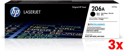 3 X Genuine HP 206A W2110A Black Toner Cartridge PRO M255 / M282 / M283 / 1,350 Page