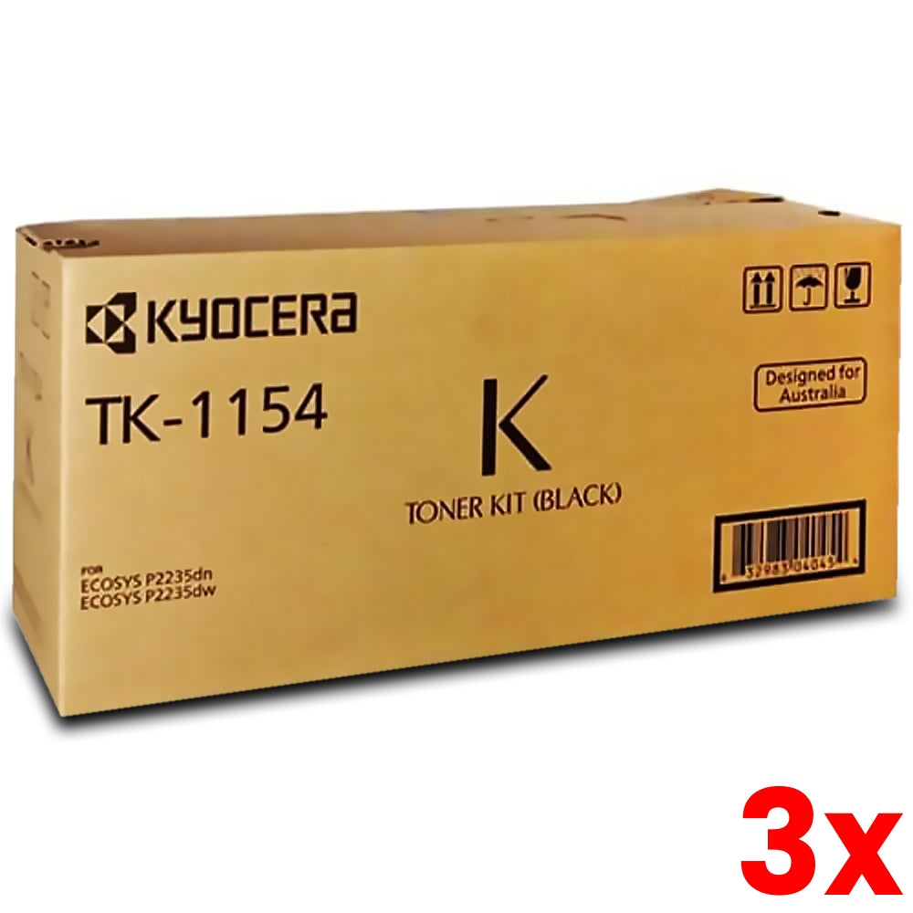 3 X Genuine Kyocera TK1154 Black Toner Cartridge 3,000 Print
