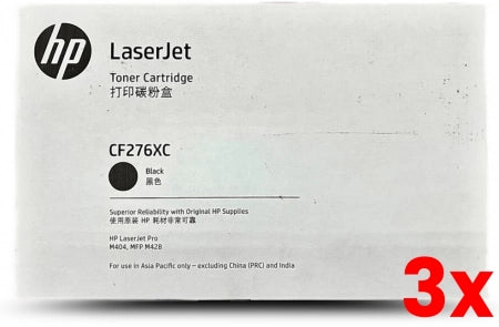 3 X Genuine HP 76XC CF276XC Toner Cartridge 18,000 Pages Extra High Capacity Contract Box