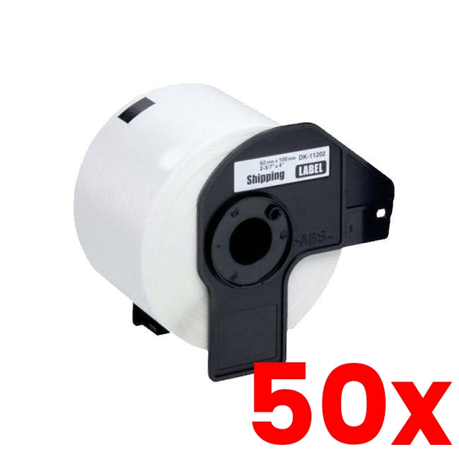 50 X Generic Brother DK-11202 black on white thermal die-cut label roll 300/roll 62x100m