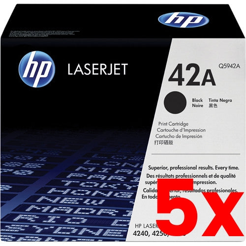 5 X Genuine HP 42A Q5942A Black Toner Cartridge 10,000 Print