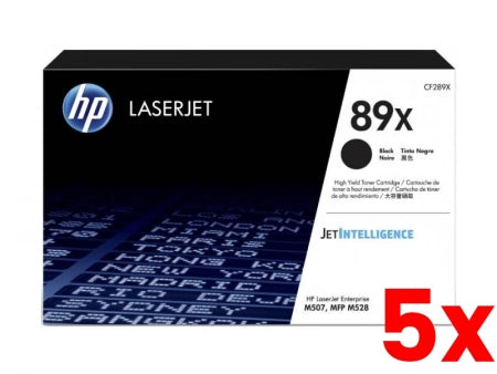 5 X Genuine HP 89X CF289X Black Toner Cartridge 10,000 Prints