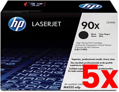5 X Genuine HP 90X CE390X Black Toner Cartridge 24,000 Prints