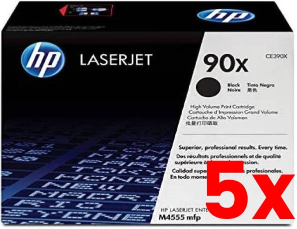 5 X Genuine HP 90X CE390X Black Toner Cartridge 24,000 Print