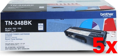 5 X Genuine Brother TN348BK Black Toner Cartridge 6000 Page