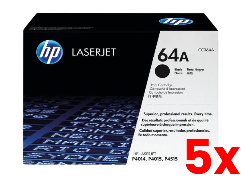5 X Genuine HP 64A CC364A Toner Cartridge 10,000 Page