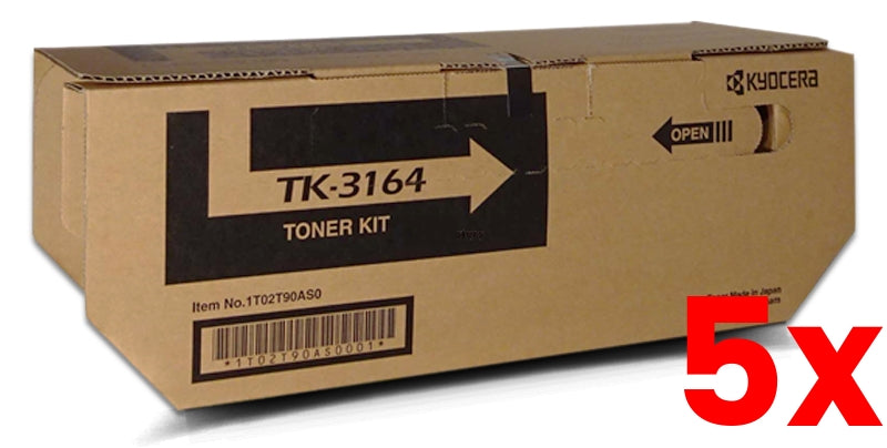5 X Genuine Kyocera TK3164 Black Toner Kit 12,500 Print