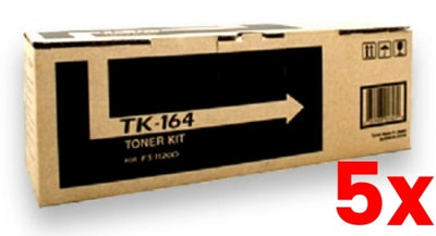 5 X Genuine Kyocera TK164 Black Toner Kit 2,500 Prints
