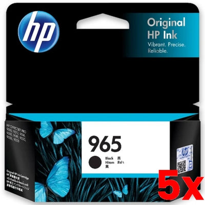 5 X Genuine HP 965 Black Ink Cartridge 1,000 Prints 3JA80AA
