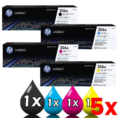 5 X Genuine 4 Pack HP 206A Toner Cartridges W2110A-W2113A PRO M255 M282 M283 1BK,1C,1M,1