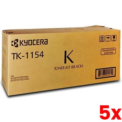 5 X Genuine Kyocera TK1154 Black Toner Cartridge 3,000 Print
