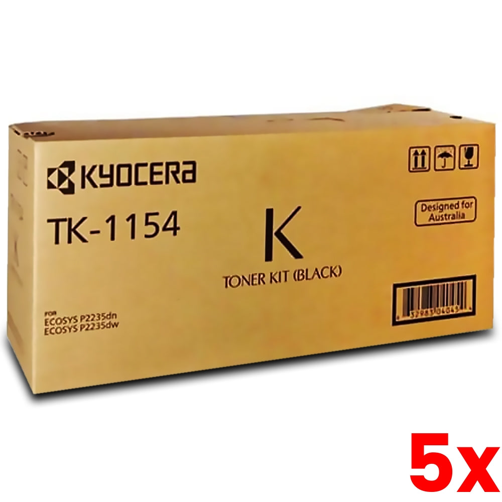 5 X Genuine Kyocera TK1154 Black Toner Cartridge 3,000 Print