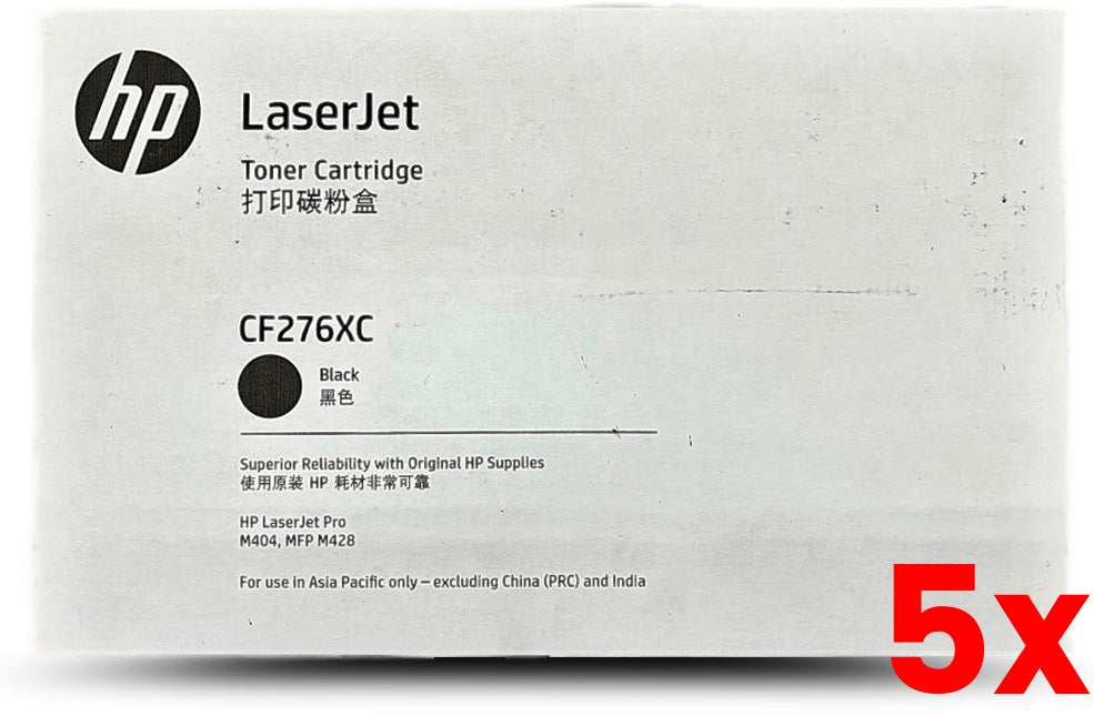 5 X Genuine HP 76XC CF276XC Toner Cartridge 10,000 Pages Extra High Capacity Contract Box