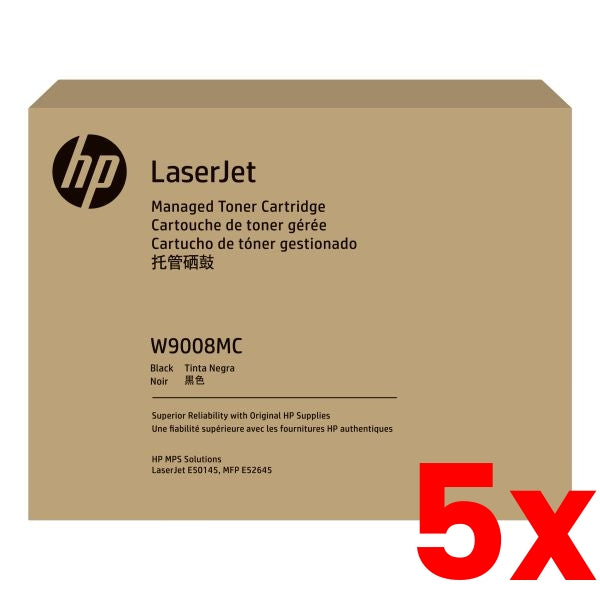5 X HP LaserJet W9008MC Managed Black Toner Cartridge 23,000 Page
