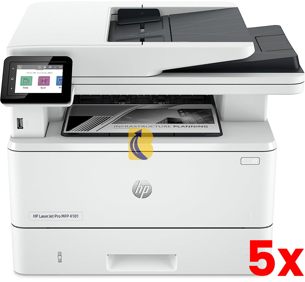 5 X HP LaserJet Pro 4101fdw Mono 40ppm USB/Ethernet/Wi-Fi Scan/Copy/Fax Printer
