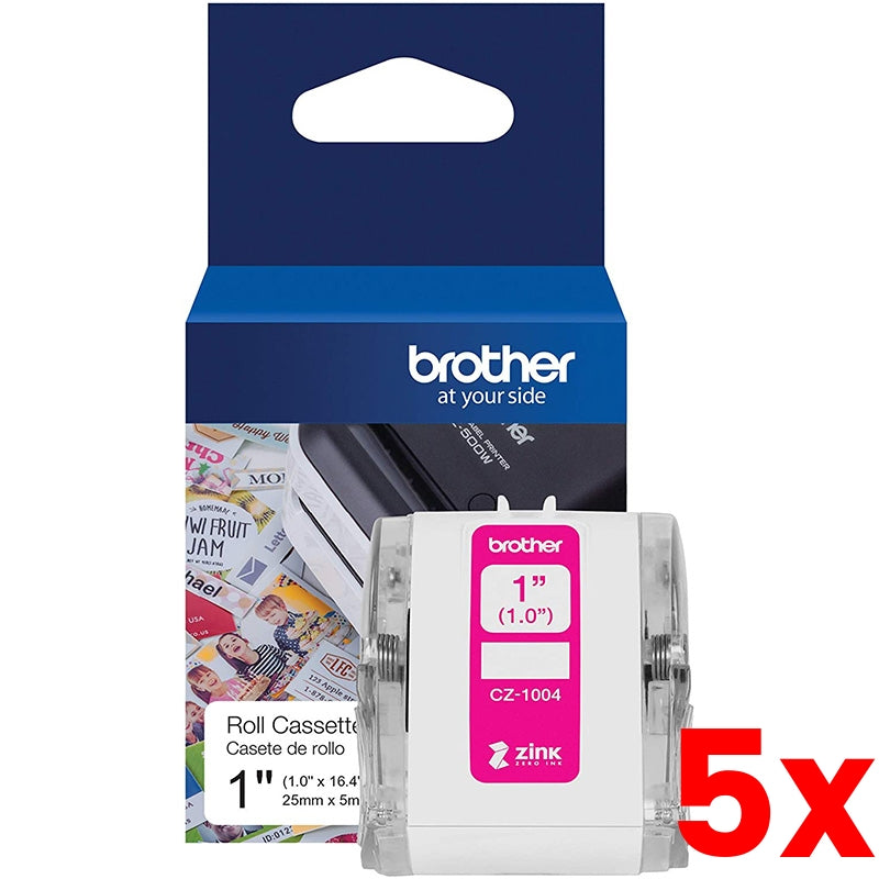5 X Brother CZ-1004 1inch Colour Continuous Label Roll Cassette 24mm x 5