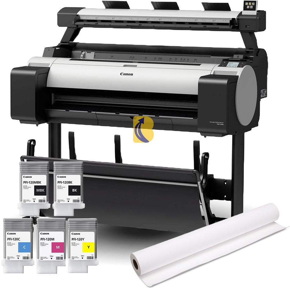 Canon imagePROGRAF TM-300Lei 36 A0 36" Large Format Multifunction Printer + A0 Paper + 5 Inks Bundle