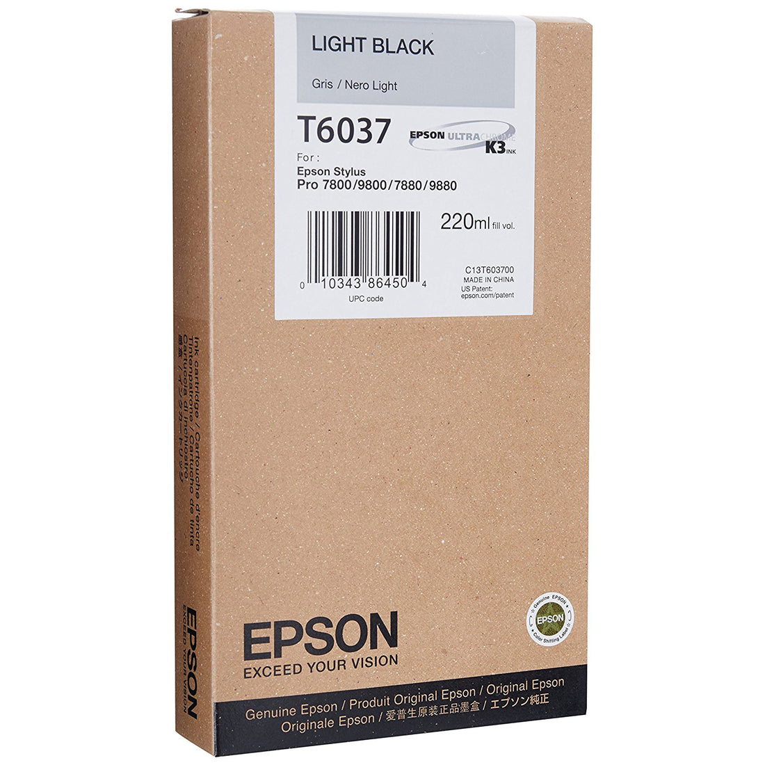 Epson T6037 C13T603700 Light Black Genuine Ink Cartridge 220ML