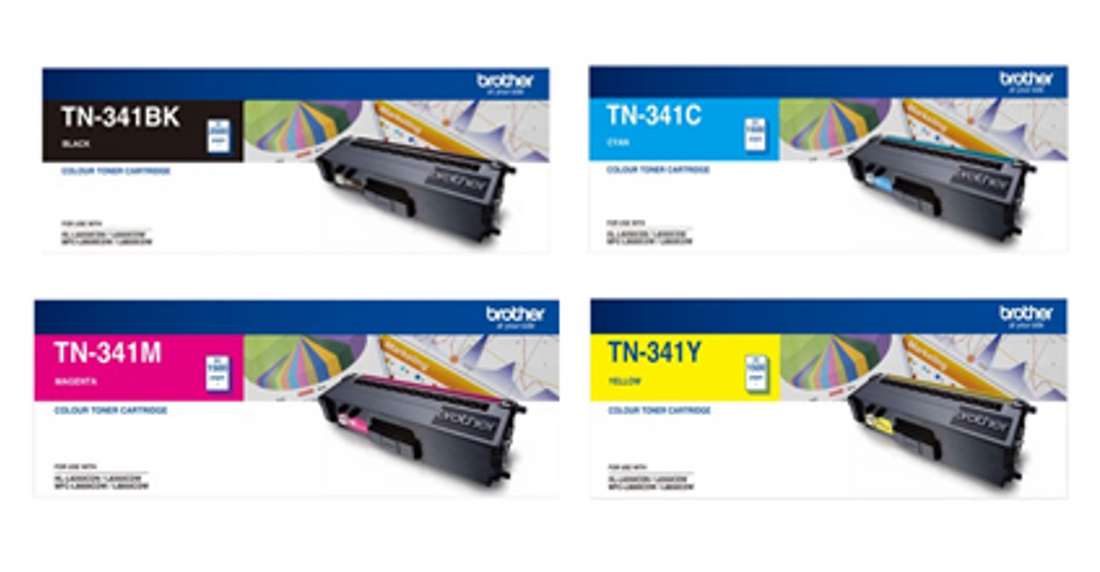 Genuine 4 Pack Brother TN341 Toner Cartridges 1BK,1C,1M,1Y