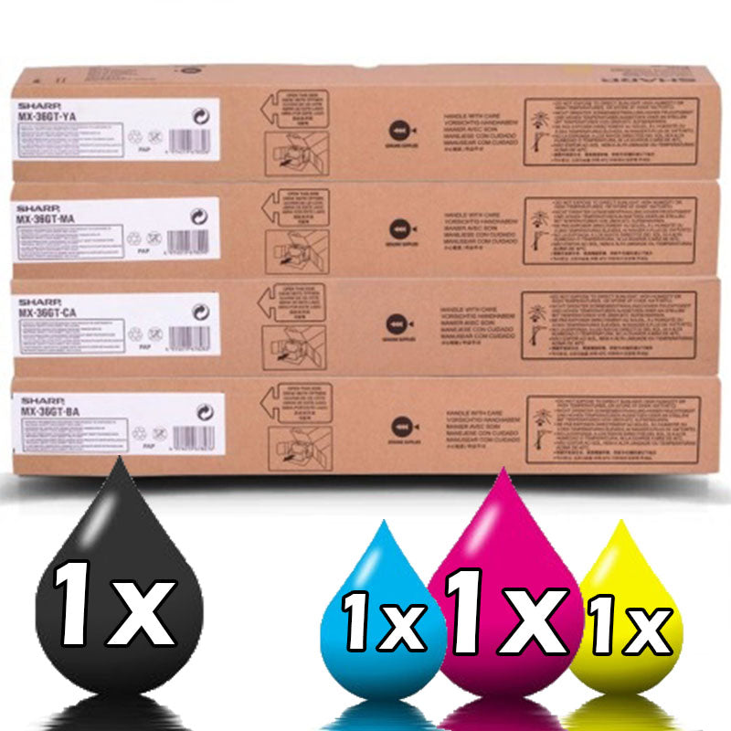 Genuine 4 Pack Sharp MX-36GT Toner Set 1BK+1C+1Y+1