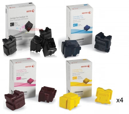 4 Pack Genuine Fuji Xerox ColorQube 8570 108R00941-108R00945 Toner Cartridges [1BK,1C,1M,1Y]