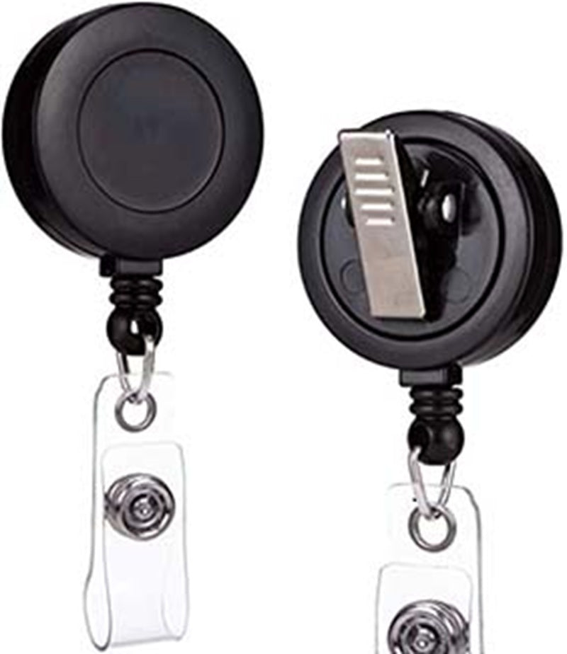 Retractable ID Card Holder with Belt Clip and Cord Black
