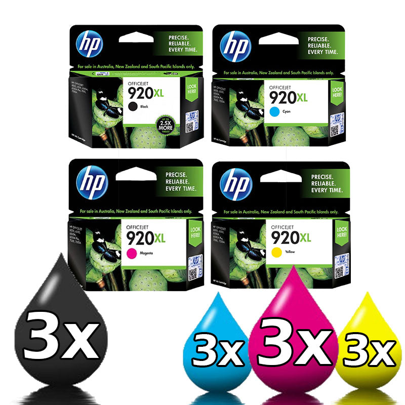 Genuine 3 Sets of 4 Pack HP 920XL High Yield Inkjet Cartridges CD972AA-CD975AA [3BK,3C,3M,3Y]