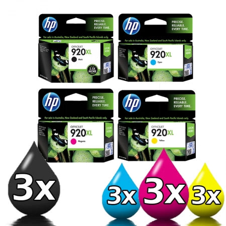 Genuine 3 Sets of 4 Pack HP 920XL High Yield Inkjet Cartridges CD972AA-CD975AA [3BK,3C,3M,3Y]