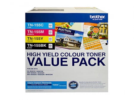 Genuine 4-Pack Brother TN-155 Toner Cartridge Value Pack CMYK