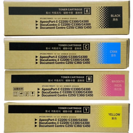 4 Pack Genuine Fuji Xerox CT201213-CT201216 Toner Set III C2200 / C2201 / C3300 [1BK,1C,1M,1Y]