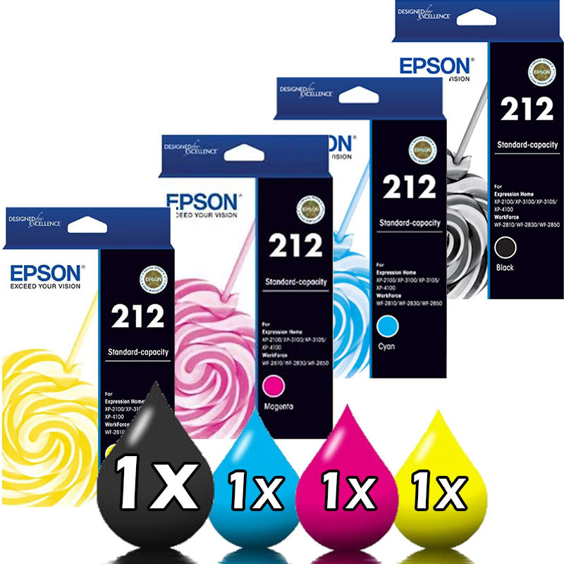 Genuine 4 Pack Epson 212 Inkjet Cartridges C13T02R192-C13T02R492 [1BK,1C,1M,1Y]