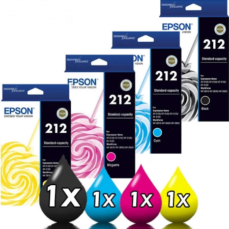 Genuine 4 Pack Epson 212 Inkjet Cartridges C13T02R192-C13T02R492 [1BK,1C,1M,1Y]