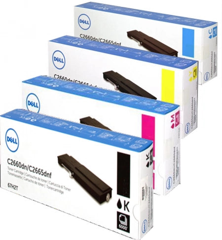 4 Pack Genuine Dell C2660dn Toner Cartridges Set C2260 / C2265 [1C,1Y,1M,1BK]