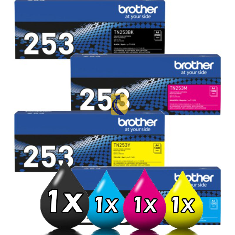 Genuine 4 Pack Brother TN253 toner combo pack [1BK,1C,1M,1Y]