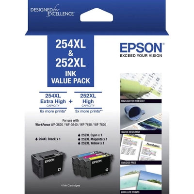 Genuine 4 Pack Epson 254XL 252XL Ink Cartridges Combo 1BK,1C,1M,Y
