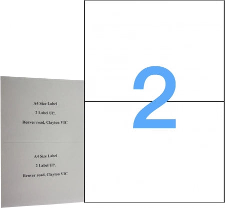 2UP 100 Pack A4 White Labels Self Adhesive Laser &amp; Inkjet (Avery L7168)
