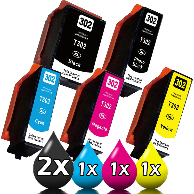 Compatible 5 Pack Epson 302XL Ink Cartridges [1BK,1C,1M,1Y,1PHBK]