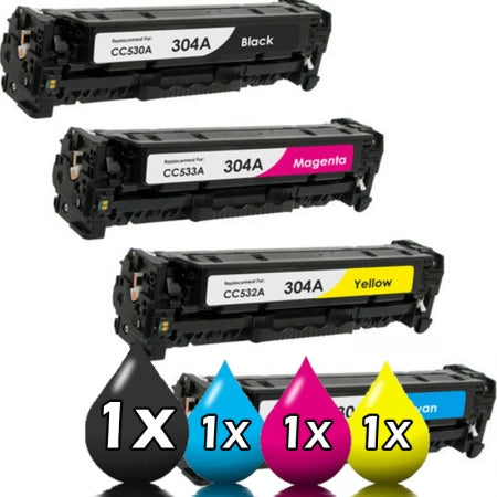 4 Pack HP 304A Toner Cartridges Compatible CC530A-CC533A [1BK, 1C, 1M, 1Y]