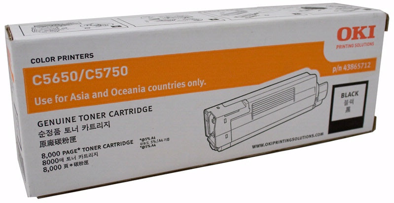 Genuine OKI C5650 43865712 Black Toner Cartridge 8,000 Print