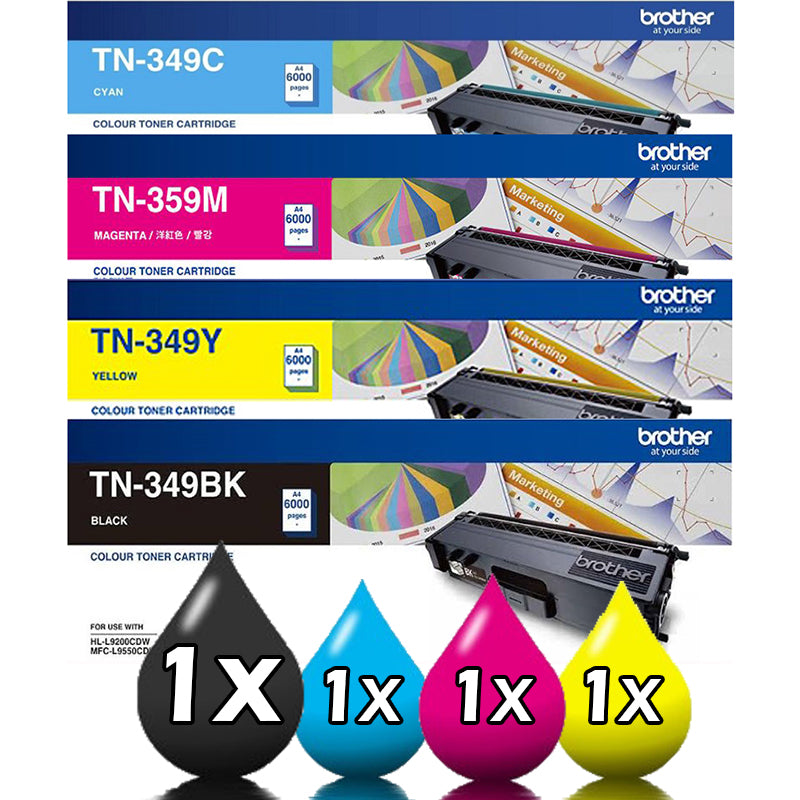 Genuine 4 Pack Brother TN349 Toner Cartridges 1C,1M,1Y,1BK