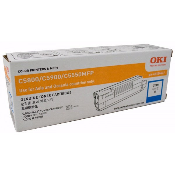 Genuine OKI C5800 43324427 Cyan Toner Cartridge 5,000 Print